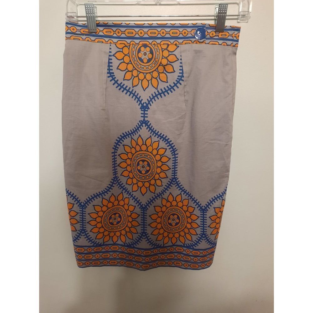 Plenty by Tracy Reese Anthropologie size 2 Pencil Skirt Gray Blue Orange
